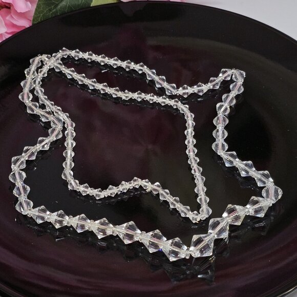 Vintage Graduated Faceted Crystal Beaded Necklace 40" Long - Picture 2 of 12